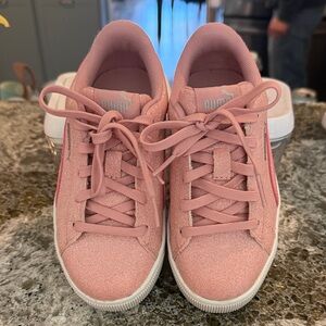 Puma US 12C Kids Pink Glitter Platform Sneakers